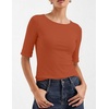Zeagoo Womens Half Sleeve Tops Boat Neck Tee Shirt Business Casual Blouses(Caramel)