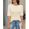 Zeagoo Womens Half Sleeve Tops Boat Neck Tee Shirt Business Casual Blouses(Cream)