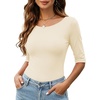 Zeagoo Womens Half Sleeve Tops Boat Neck Tee Shirt Business Casual Blouses(Cream)