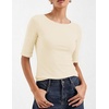Zeagoo Womens Half Sleeve Tops Boat Neck Tee Shirt Business Casual Blouses(Cream)