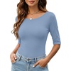 Zeagoo Womens Half Sleeve Tops Boat Neck Tee Shirt Business Casual Blouses(Grey Blue)