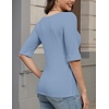 Zeagoo Womens Half Sleeve Tops Boat Neck Tee Shirt Business Casual Blouses(Grey Blue)