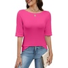 Zeagoo Womens Half Sleeve Tops Boat Neck Tee Shirt Business Casual Blouses(Hot Pink)