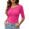 Zeagoo Womens Half Sleeve Tops Boat Neck Tee Shirt Business Casual Blouses(Hot Pink)