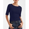 Zeagoo Womens Half Sleeve Tops Boat Neck Tee Shirt Business Casual Blouses(Navy Blue)