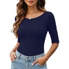 Zeagoo Womens Half Sleeve Tops Boat Neck Tee Shirt Business Casual Blouses(Navy Blue)