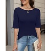 Zeagoo Womens Half Sleeve Tops Boat Neck Tee Shirt Business Casual Blouses(Navy Blue)