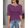 Zeagoo Womens Half Sleeve Tops Boat Neck Tee Shirt Business Casual Blouses(Plum)