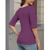 Zeagoo Womens Half Sleeve Tops Boat Neck Tee Shirt Business Casual Blouses(Plum)