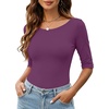 Zeagoo Womens Half Sleeve Tops Boat Neck Tee Shirt Business Casual Blouses(Plum)