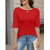 Zeagoo Womens Half Sleeve Tops Boat Neck Tee Shirt Business Casual Blouses(Red)