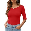 Zeagoo Womens Half Sleeve Tops Boat Neck Tee Shirt Business Casual Blouses(Red)