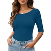 Zeagoo Womens Half Sleeve Tops Boat Neck Tee Shirt Business Casual Blouses(Teal)