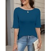 Zeagoo Womens Half Sleeve Tops Boat Neck Tee Shirt Business Casual Blouses(Teal)