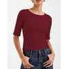 Zeagoo Womens Half Sleeve Tops Boat Neck Tee Shirt Business Casual Blouses(Wine Red)