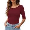 Zeagoo Womens Half Sleeve Tops Boat Neck Tee Shirt Business Casual Blouses(Wine Red)