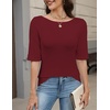 Zeagoo Womens Half Sleeve Tops Boat Neck Tee Shirt Business Casual Blouses(Wine Red)