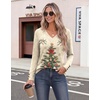 Zeagoo Womens Long Sleeve Tops V Neck T Shirts Dressy Casual Blouse(Beige Christmas)