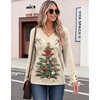 Zeagoo Womens Long Sleeve Tops V Neck T Shirts Dressy Casual Blouse(Beige Christmas)