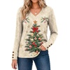 Zeagoo Womens Long Sleeve Tops V Neck T Shirts Dressy Casual Blouse(Beige Christmas)