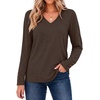 Zeagoo Womens Long Sleeve Tops V Neck T Shirts Dressy Casual Blouse(Brown)