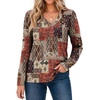Zeagoo Womens Long Sleeve Tops V Neck T Shirts Dressy Casual Blouse(Brown Color)