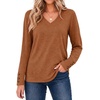 Zeagoo Womens Long Sleeve Tops V Neck T Shirts Dressy Casual Blouse(Caramel)