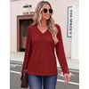 Zeagoo Womens Long Sleeve Tops V Neck T Shirts Dressy Casual Blouse(Deep Red)