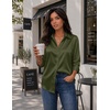 Zeagoo Womens Satin Blouses Button Down Shirts 3/4 Sleeve Dressy Tops S-2XL(Army Green)