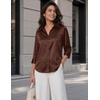 Zeagoo Womens Satin Blouses Button Down Shirts 3/4 Sleeve Dressy Tops S-2XL(Brown)