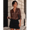 Zeagoo Womens Satin Blouses Button Down Shirts 3/4 Sleeve Dressy Tops S-2XL(Brown)