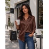 Zeagoo Womens Satin Blouses Button Down Shirts 3/4 Sleeve Dressy Tops S-2XL(Brown)