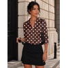 Zeagoo Womens Satin Blouses Button Down Shirts 3/4 Sleeve Dressy Tops S-2XL(Brown Polka Dots)