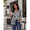 Zeagoo Womens Satin Blouses Button Down Shirts 3/4 Sleeve Dressy Tops S-2XL(Geometry)