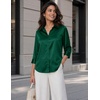 Zeagoo Womens Satin Blouses Button Down Shirts 3/4 Sleeve Dressy Tops S-2XL(Green)