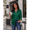 Zeagoo Womens Satin Blouses Button Down Shirts 3/4 Sleeve Dressy Tops S-2XL(Green)