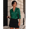 Zeagoo Womens Satin Blouses Button Down Shirts 3/4 Sleeve Dressy Tops S-2XL(Green)