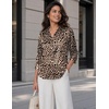 Zeagoo Womens Satin Blouses Button Down Shirts 3/4 Sleeve Dressy Tops S-2XL(Leopard)