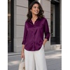 Zeagoo Womens Satin Blouses Button Down Shirts 3/4 Sleeve Dressy Tops S-2XL(Purple)