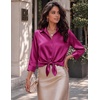 Zeagoo Womens Satin Blouses Button Down Shirts 3/4 Sleeve Dressy Tops S-2XL(Rose Red)