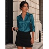 Zeagoo Womens Satin Blouses Button Down Shirts 3/4 Sleeve Dressy Tops S-2XL(Teal Blue)