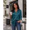 Zeagoo Womens Satin Blouses Button Down Shirts 3/4 Sleeve Dressy Tops S-2XL(Teal Blue)