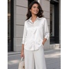 Zeagoo Womens Satin Blouses Button Down Shirts 3/4 Sleeve Dressy Tops S-2XL(White)