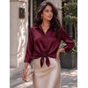 Zeagoo Womens Satin Blouses Button Down Shirts 3/4 Sleeve Dressy Tops S-2XL(Wine Red)