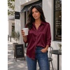 Zeagoo Womens Satin Blouses Button Down Shirts 3/4 Sleeve Dressy Tops S-2XL(Wine Red)
