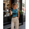 Zeagoo Womens Satin Tank Tops Sleeveless Blouses Dressy Casual Work Shirts(Blue Green Turquoise)
