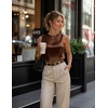 Zeagoo Womens Satin Tank Tops Sleeveless Blouses Dressy Casual Work Shirts(Brown)