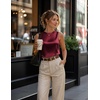 Zeagoo Womens Satin Tank Tops Sleeveless Blouses Dressy Casual Work Shirts(Dark Red)