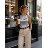 Zeagoo Womens Satin Tank Tops Sleeveless Blouses Dressy Casual Work Shirts(Gray)