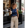 Zeagoo Womens Satin Tank Tops Sleeveless Blouses Dressy Casual Work Shirts(Navy Blue)